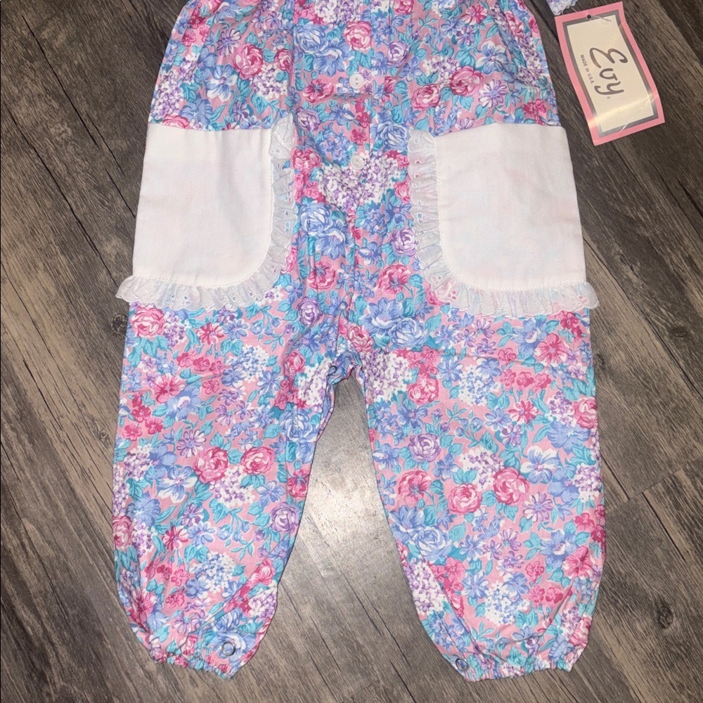 Vintage vintage-baby romper with a floral print, white collar, NWT size 18 - Picture 3 of 6